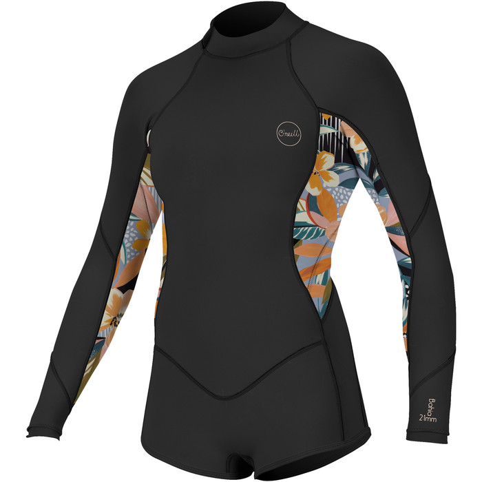 2024 O Neill Girls Bahia 2 1mm Long Sleeve Back Zip Shorty Wetsuit 5411