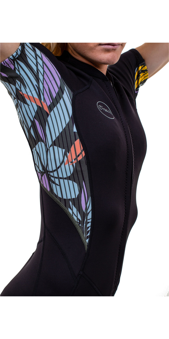 O Neill Womens Bahia Mm Front Zip Shorty Wetsuit Black