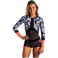 Womens Madi 1mm Long Sleeve Boyleg Spring Shorty Wetsuit CORAL