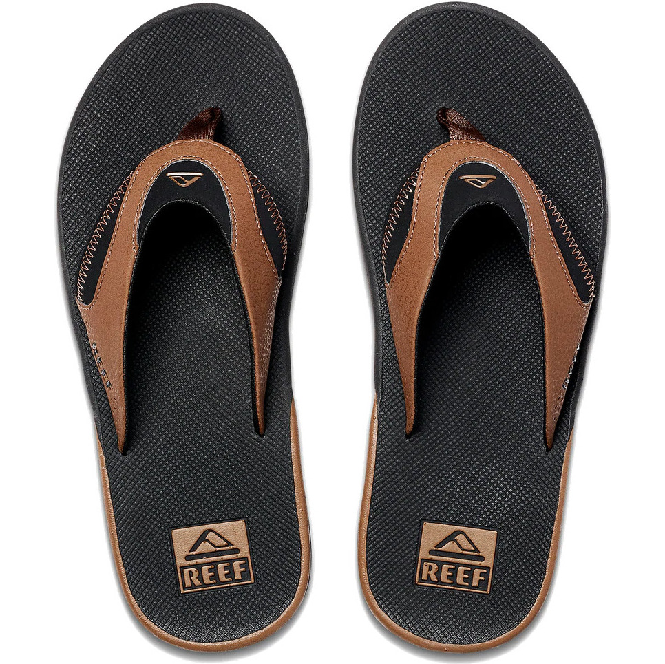 2026 Reef Mens Fanning Flip Flops CI8102 - Black / Tan