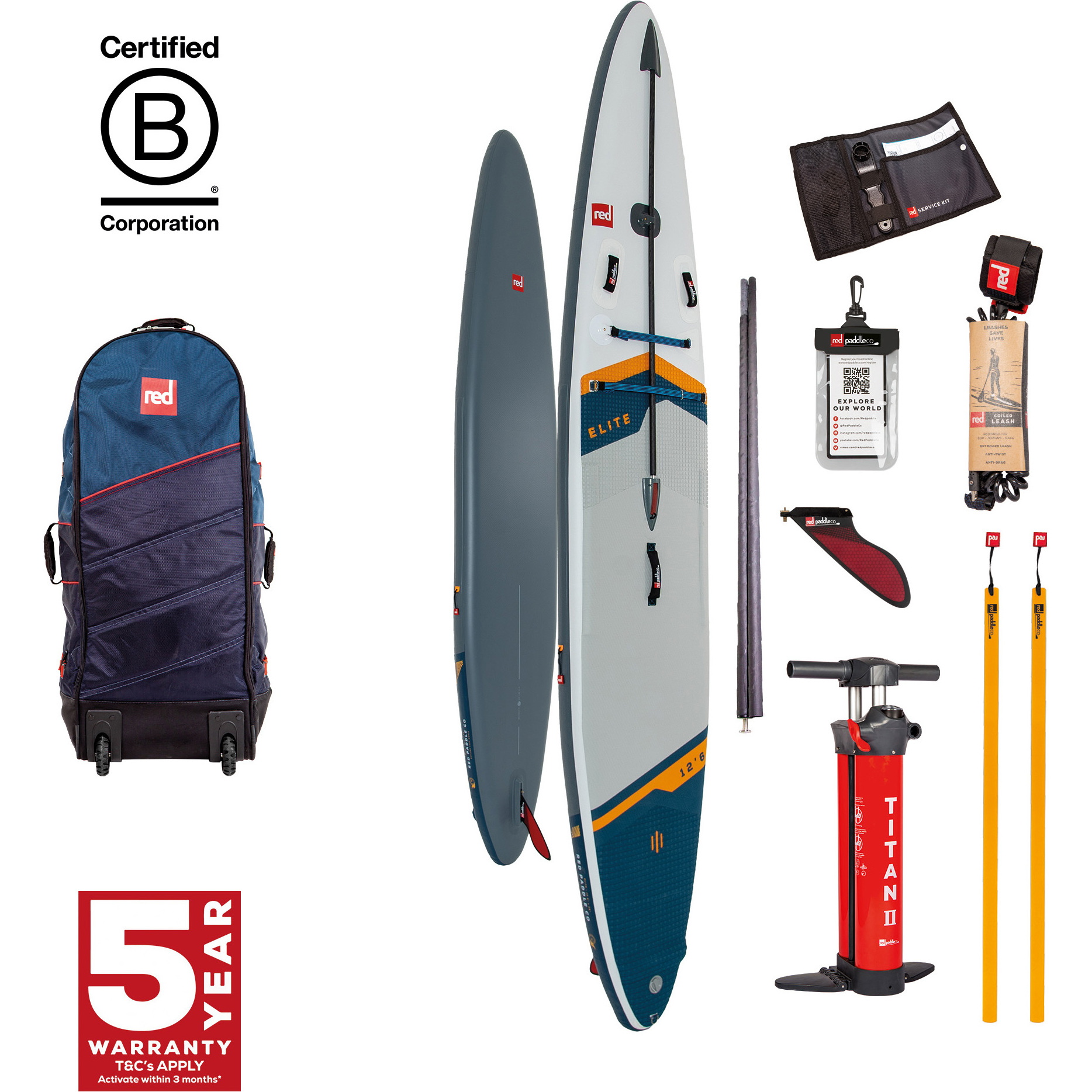2026 Red Paddle Co 12'6'' Elite MSL Stand Up Paddle Board, Bag & Pump 001-001-003-0037 - White
