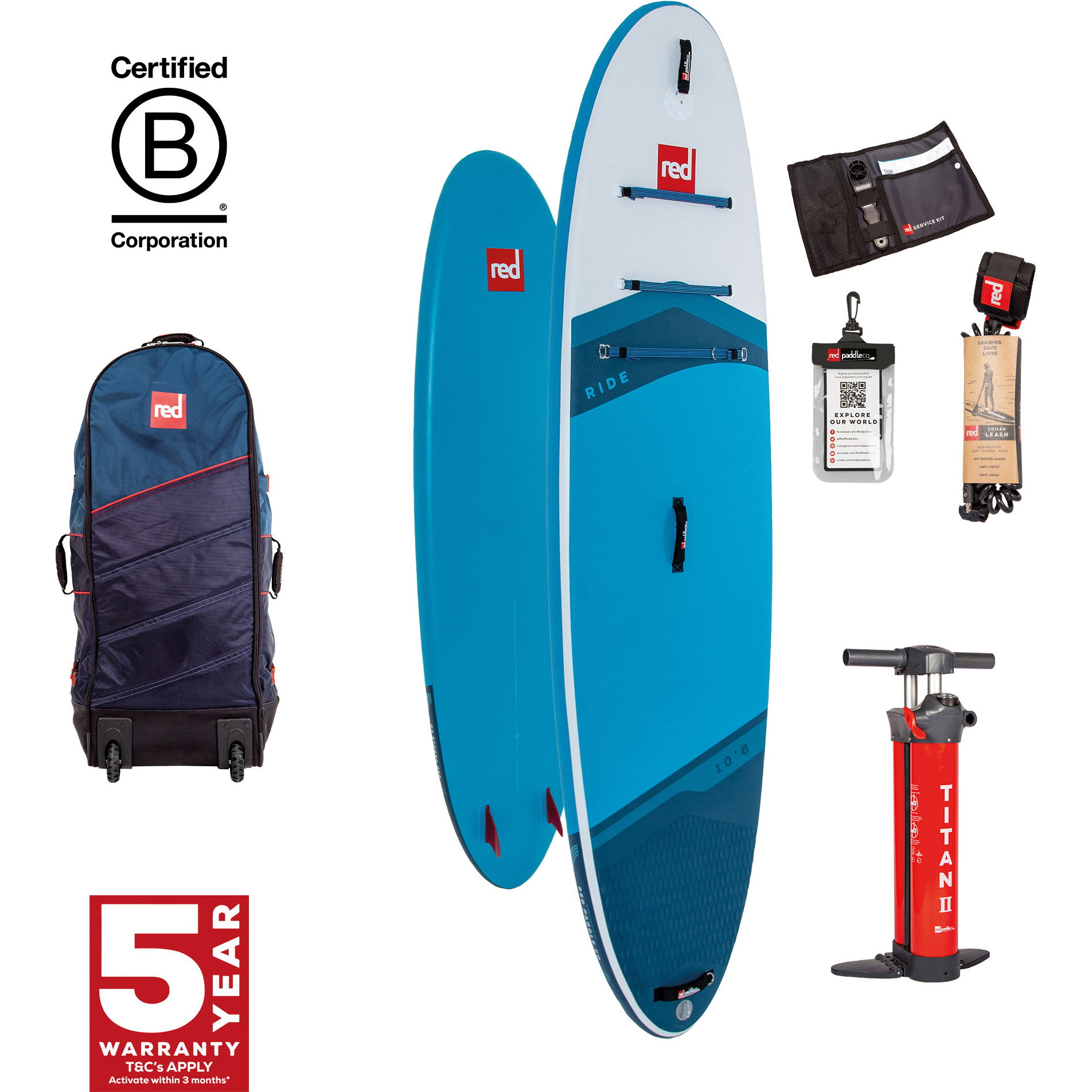 2026 Red Paddle Co 10'8'' Ride MSL Stand Up Paddle Board, Bag & Pump 001-001-001-0101 - Blue