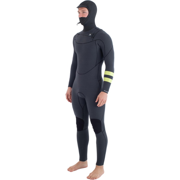 2025 Hurley Mens Plus 5/3mm Hooded Chest Zip Wetsuit MFS0012543 - Black / Lemon