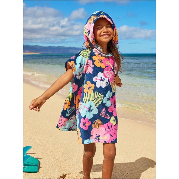 2026 Roxy Junior Stay Magical Printed Hooded Towel ERLAA03064 - Mood Indigo Morning Flowers Tw