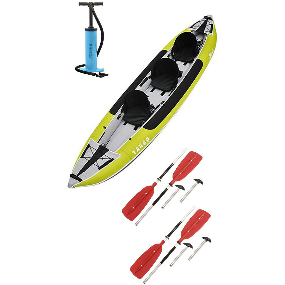 2026 Z-Pro Tango 3 Man Inflatable Kayak, Paddle & Pump Package TA300 GREEN