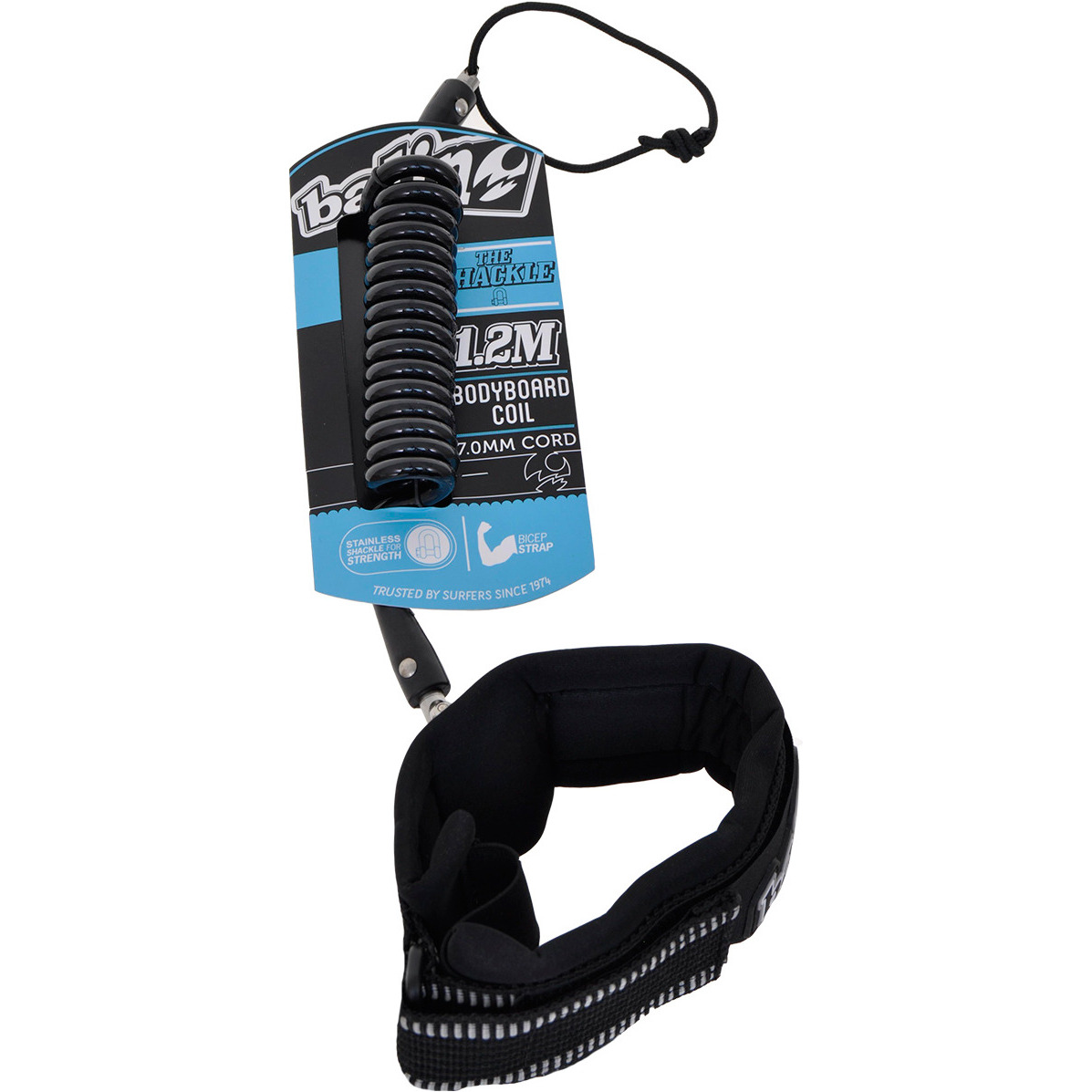 Balin The Shackle Double Swivel Bicep Coil 1.2M Bodyboard Leash - large shackle12 - Black