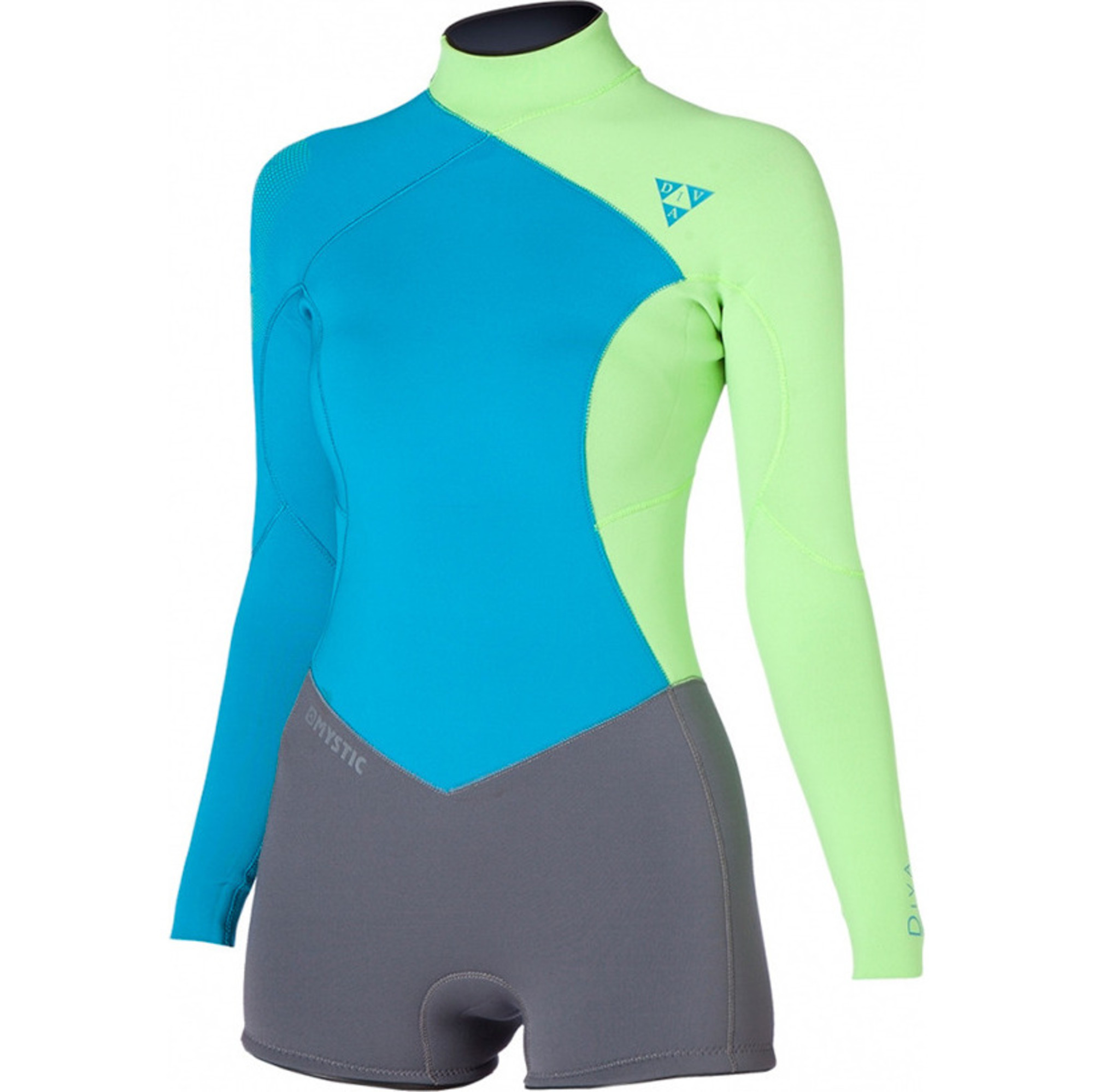 Mystic Diva 3/2mm Back Zip GBS Long Sleeve Super Shorty Teal 150440