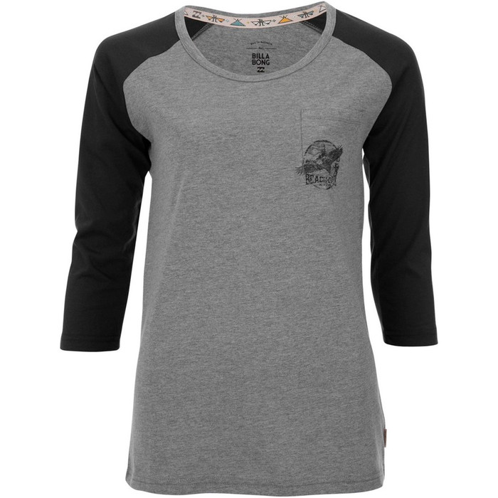 Billabong Ladies Rock'N'Beach 3/4 Sleeve T Shirt Dark Athletic Grey W3LS02