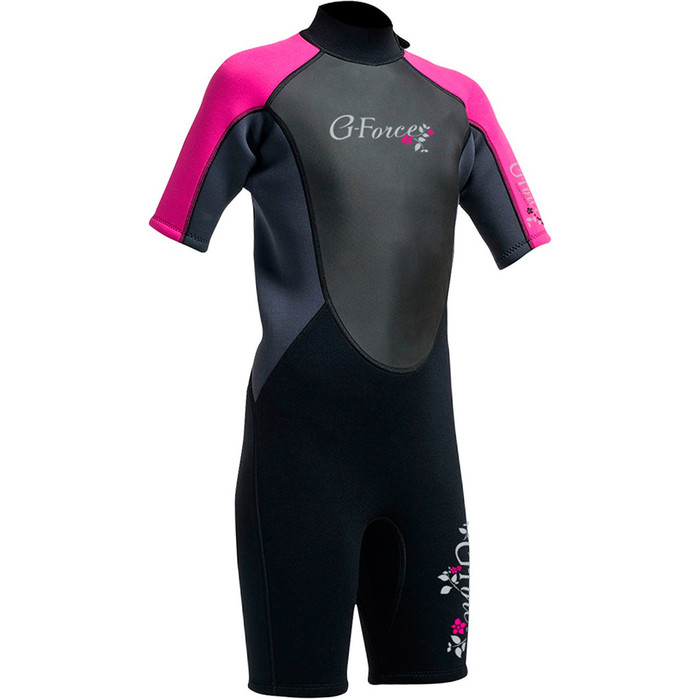 2021 Gul G-Force Junior Shorty 3/2mm Wetsuit in Black / Pink GF3308-A9