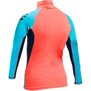 Gul Junior Girls Long Sleeve Rash Vest in Coral / Turquoise RG0346-A9