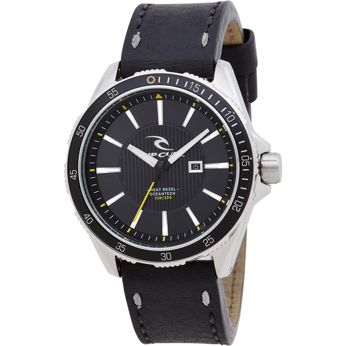 Rip Curl Diver-100 Leather Strap Watch BLACK A2893