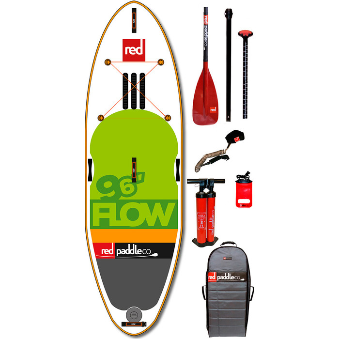 Red Paddle Co 9'6 Flow Inflatable Stand Up Paddle Board + Bag, Pump, Glass Paddle & LEASH