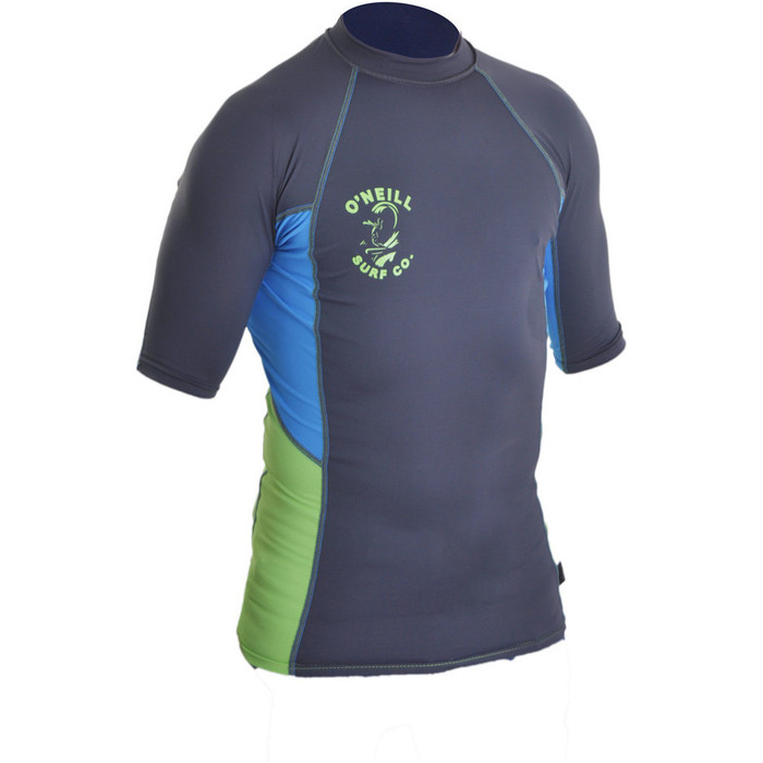 O'Neill Skins Graphic Short Sleeve Crew Rash Vest GRAPHITE / SKY /DAY GLO 4950SA