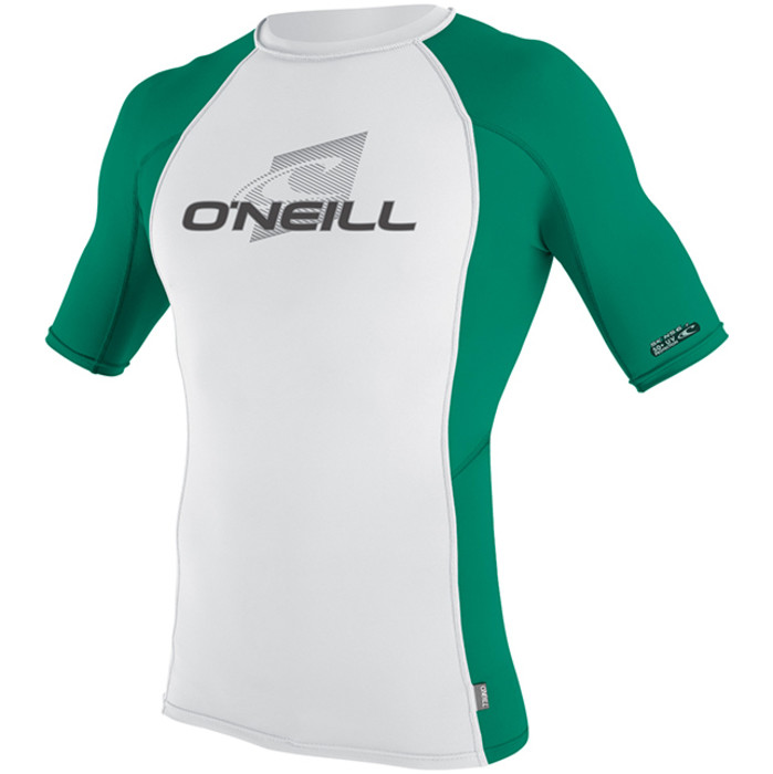 O'Neill Skins Short Sleeve Crew Rash Vest WHITE / SPRUCE  4169