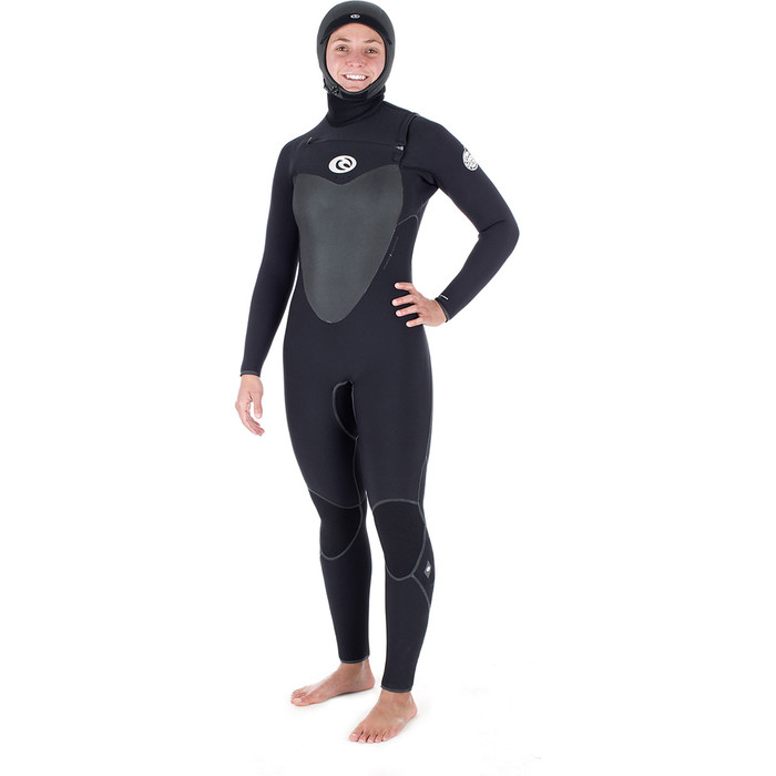 Rip Curl Womens Flashbomb 6/4mm Hooded Chest Zip Wetsuit BLACK WSM7HG
