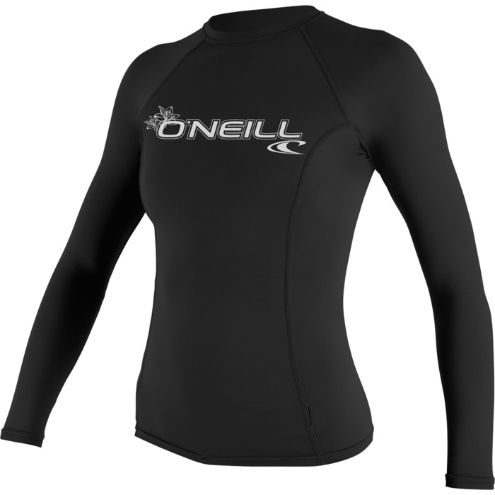2021 O'Neill Womens Basic Skins Long Sleeve Crew Rash Vest BLACK 3549