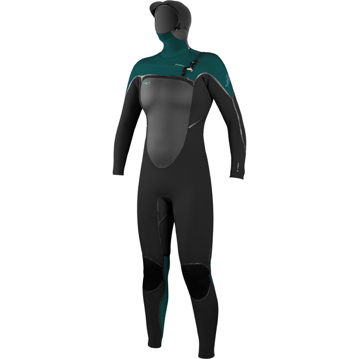 O'Neill Ladies Psycho Tech 6/4mm Hooded Chest Zip Wetsuit BLACK / DEEP TEAL 4583