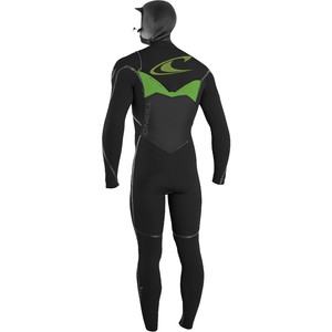 O'Neill Psycho Tech 6/4mm Hooded Chest Zip Wetsuit BLACK / DAY GLO 4581
