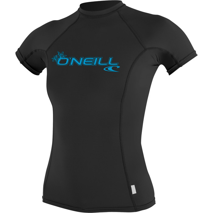 2022 O'Neill Womens Basic Skins Short Sleeve Crew Rash Vest BLACK 3548