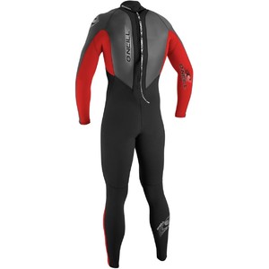 O'Neill Youth Reactor 3/2mm Back Zip Flatlock Wetsuit BLACK / RED 3802