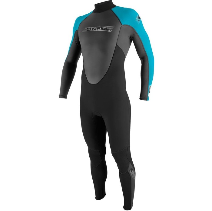 O'Neill Youth Reactor 3/2mm Back Zip Flatlock Wetsuit BLACK / TURQUOISE 3802