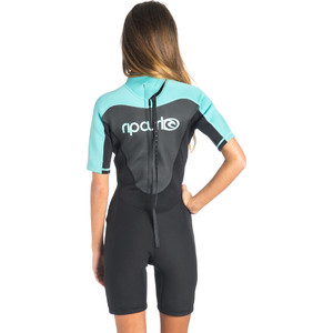 Rip Curl Womens Omega 1.5mm Back Zip Spring Shorty Wetsuit BLACK / Turquoise WSP4CW