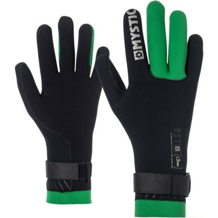 2019 Mystic Merino Wool 1.5mm GBS Neo Kitesurfing Glove Black / Green 170145