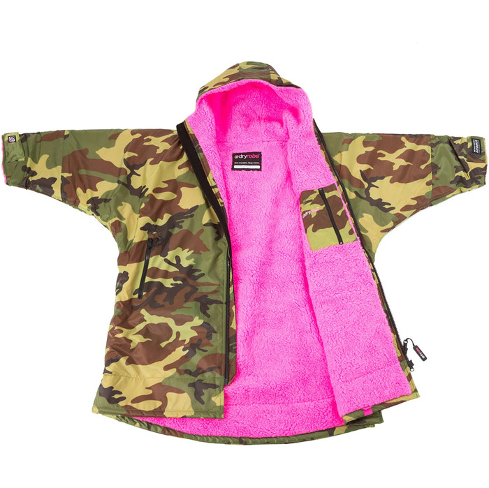 2021 Dryrobe Advance Junior Long Sleeve Premium Outdoor Change Robe / Poncho DR104 - Camo / Pink