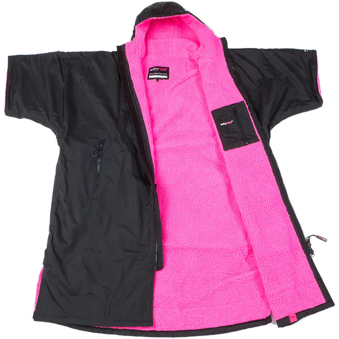 2021 Dryrobe Advance Short Sleeve Premium Outdoor Changing Robe / Poncho DR100 - Black / Pink