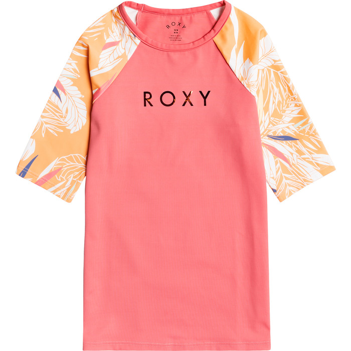 2021 Roxy Girls Printed Lycra Short Sleeve Rash Vest ERGWR03241 - Salmon Buff / Picolo