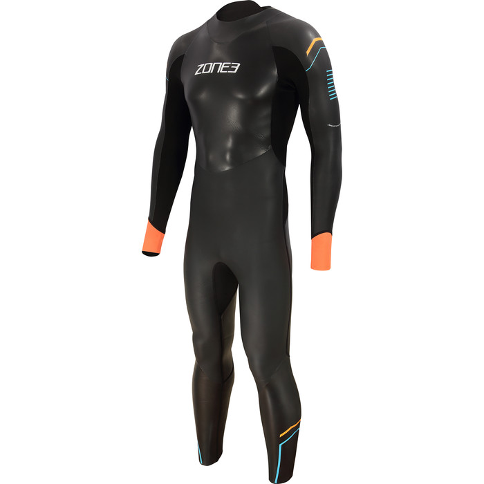 2022 Zone3 Mens Aspect 3/2mm Open Water Swimming Wetsuit WS21MAP - Black / Blue / Orange