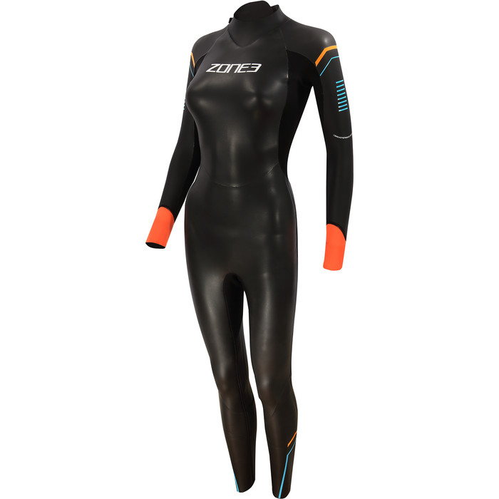2022 Zone3 Womens Aspect 3/2mm Open Water Swimming Wetsuit WS21WAP - Black / Blue / Orange