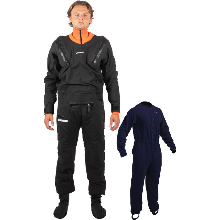 2024 Gul Mens Code Zero Stretch U-Zip Drysuit & Free Underfleece GM0368-B9 - Black