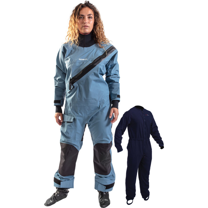 2022 Gul Womens Dartmouth Eclip Zip Drysuit & Underfleece GM0383-B9 - Blue / Geo