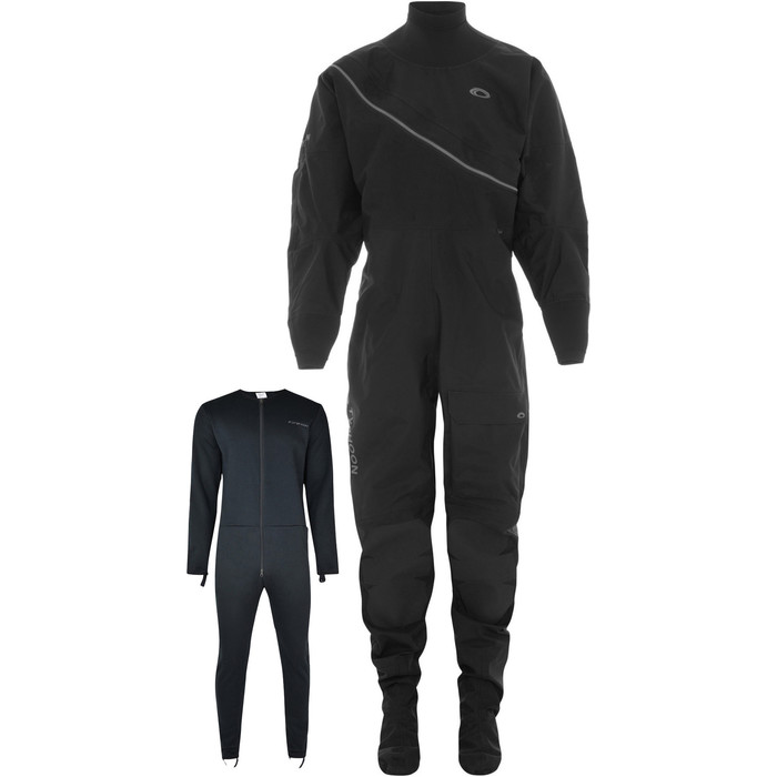 2024 Typhoon Mens Ezeedon Front Zip Drysuit & Underfleece 100187 - Black / Grey