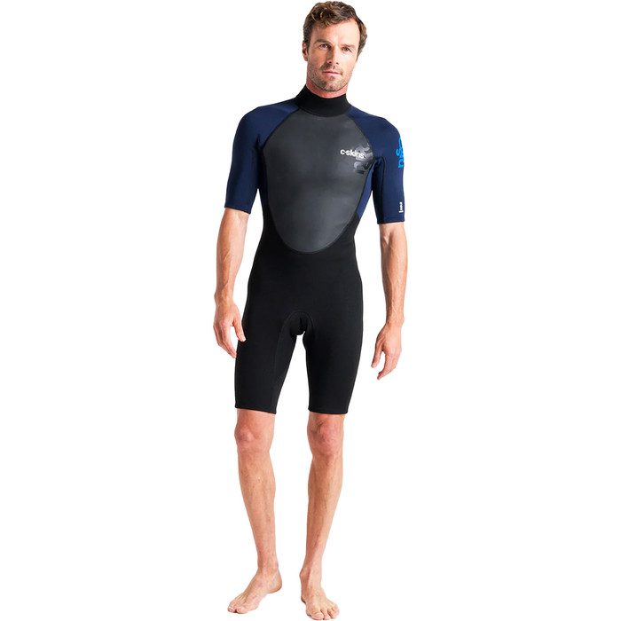 2025 C-Skins Mens Element 3/2mm Back Zip Shorty Wetsuit C-EL32SHM Black  Slate Cyan