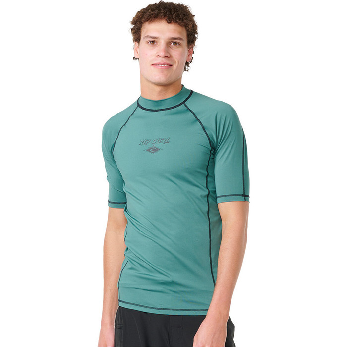 2024 Rip Curl Mens Fade Out UPF Performance Short Sleeve Rash Vest 145MRV -  Washed Green
