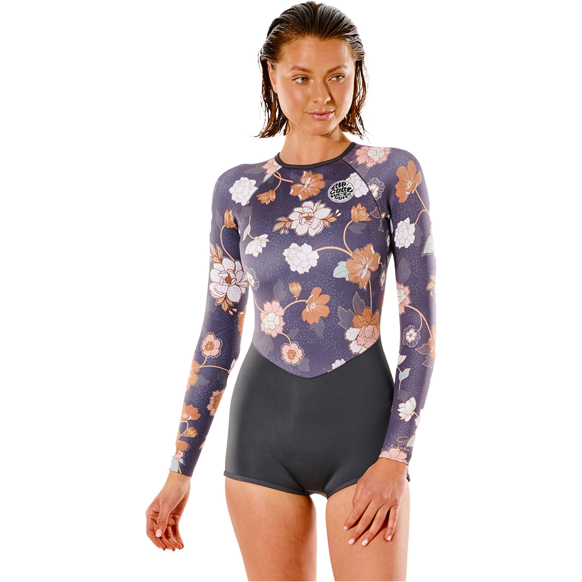 Rip Curl Womens G-Bomb 1mm Boyleg Long Sleeve Back Zip Shorty Wetsuit ...