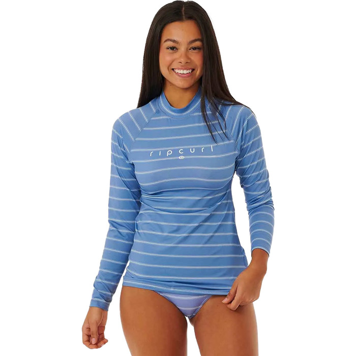 2023 Rip Curl Womens Golden Rays Long Sleeve UV Rash Vest 12VWRV Blue  White