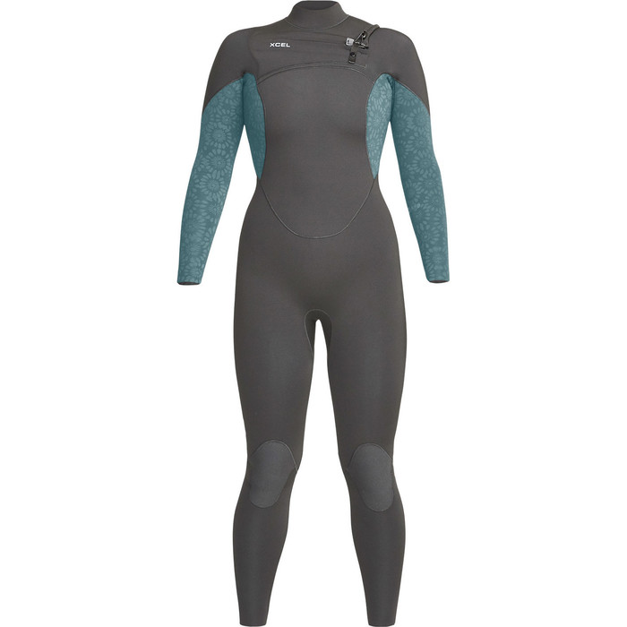2024 Xcel Womens Comp 4/3mm Chest Zip Wetsuit WN43ZXC0GR - Graphite / Tinfoil Flower