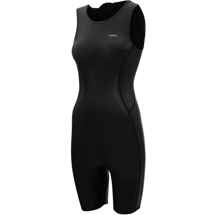 2024 Zone3 Womens Kneeskin 1.5mm Back Zip Sleeveless Shorty Swim Wetsuit NA18WKNE101 - Black / Silver