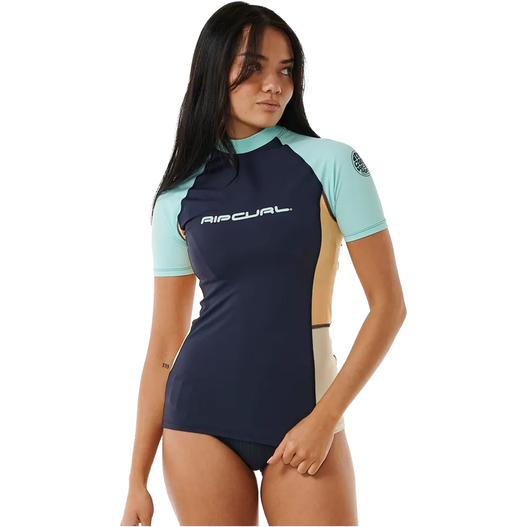 Rip Curl Party Wave Full Zip Kurzarm Shirt – Mit 50+ UPF Schutz & Performance Fit, Für Surfer & Aktivitäten
