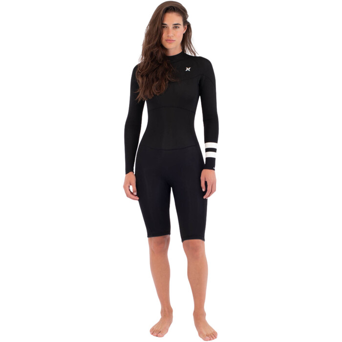 2025 Hurley Womens Air 2mm Mid Long Sleeve Back Zip Shorty Wetsuit  WSS0014232 Black