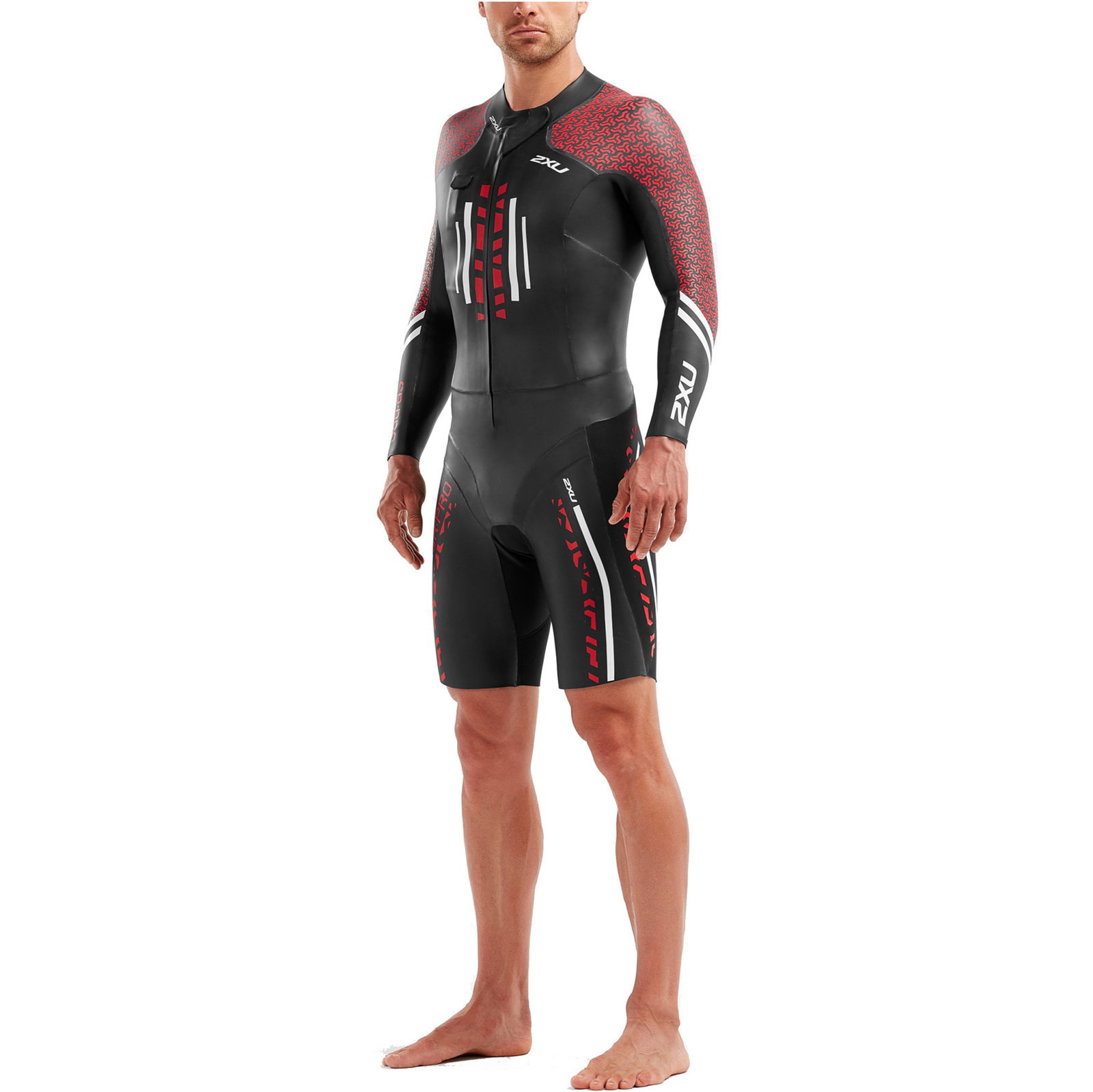 2022 2XU Mens Pro SwimRun Pro Wetsuit Black / Flame Scarlet MW5477c
