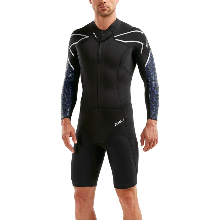 2022 2XU Mens Pro Swim-Run SR1 Wetsuit Black / Blue Surf Print MW5479c