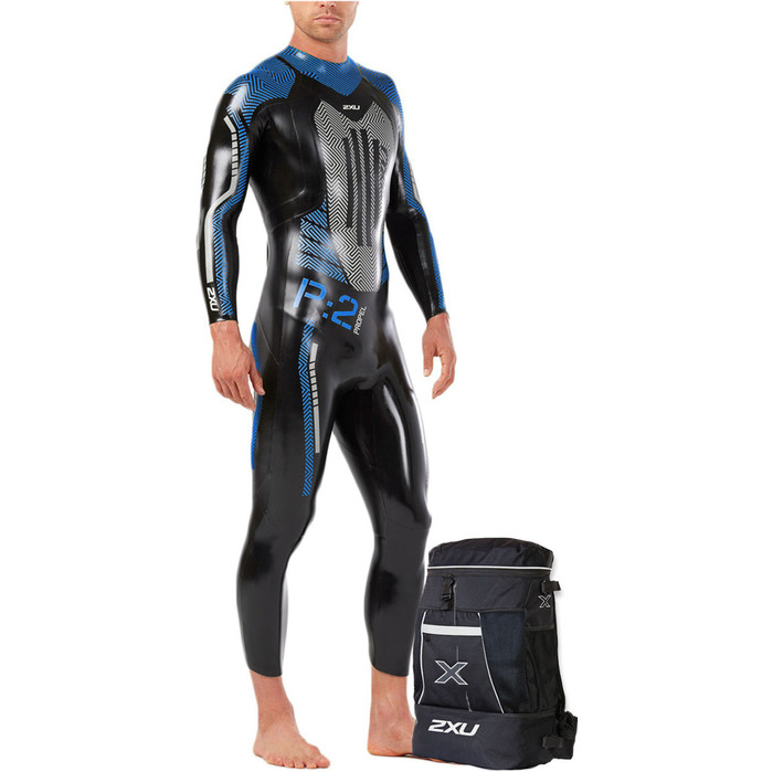 2XU P:2 Propel Triathlon Wetsuit BLACK / DRESDEN BLUE MW4990c & FREE Transition Back Pack