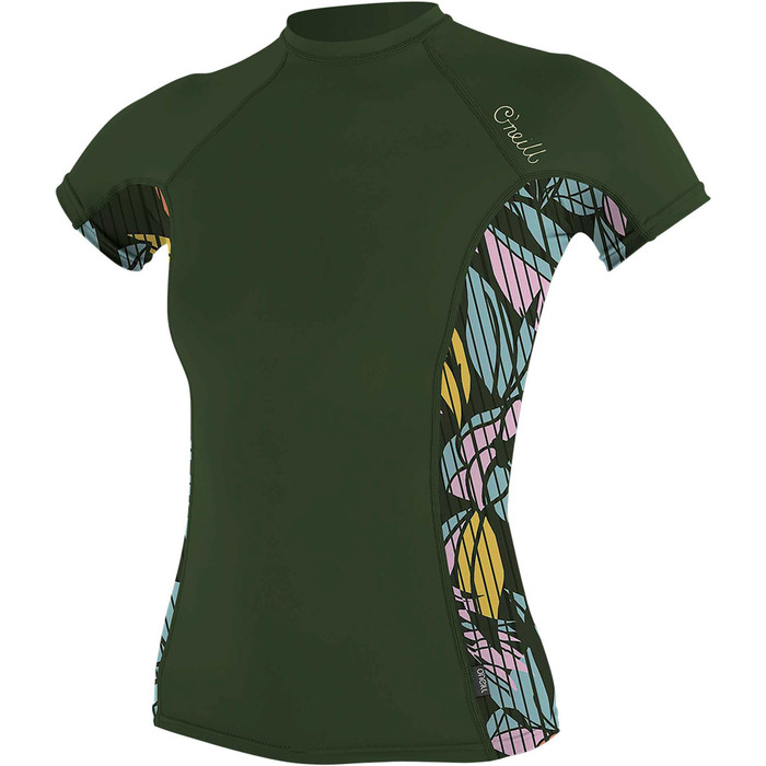 2020 O'Neill Womens Side Print Short Sleeve Rash Vest 5405S - Dark Olive / Baylen