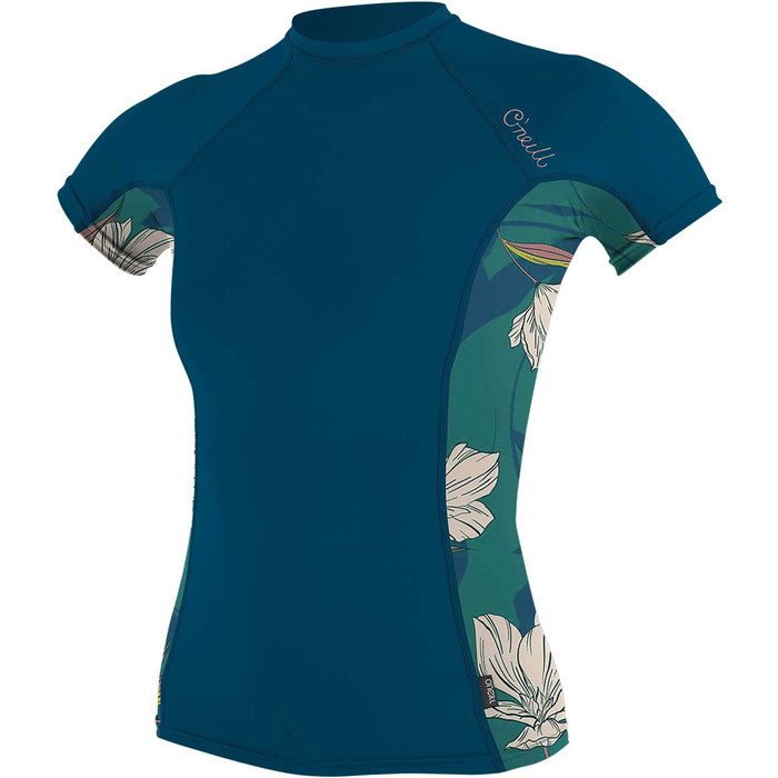 2021 O'Neill Womens Side Print Short Sleeve Rash Vest 5405S - French Navy / Bridget