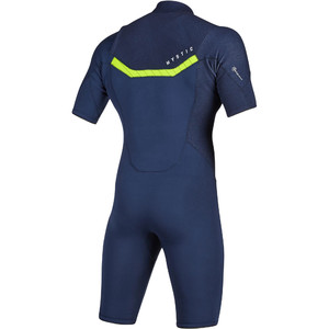 2020 Mystic Mens Marshall 3/2mm Chest Zip Shorty Wetsuit 200061 - Navy / Lime