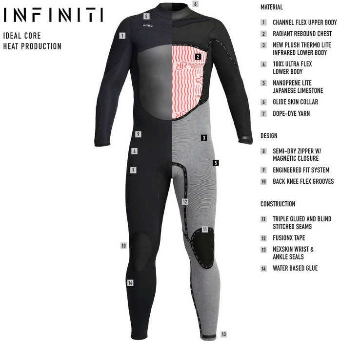 2023 Xcel Mens Infiniti X2 6/5mm Chest Zip Hooded Wetsuit MQ65ZH202 - Black